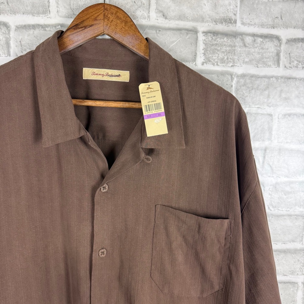 Tommy Bahama Bungalow Camp Shirt Mens XXL Solid Espresso Brown 100% Silk NWT